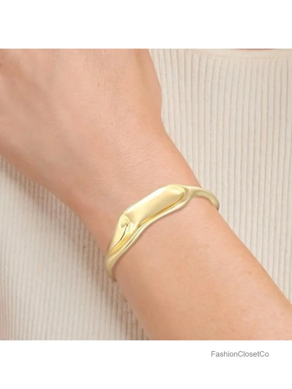 Sculpted Gold-Tone Plated Cuff Bracelet for Women